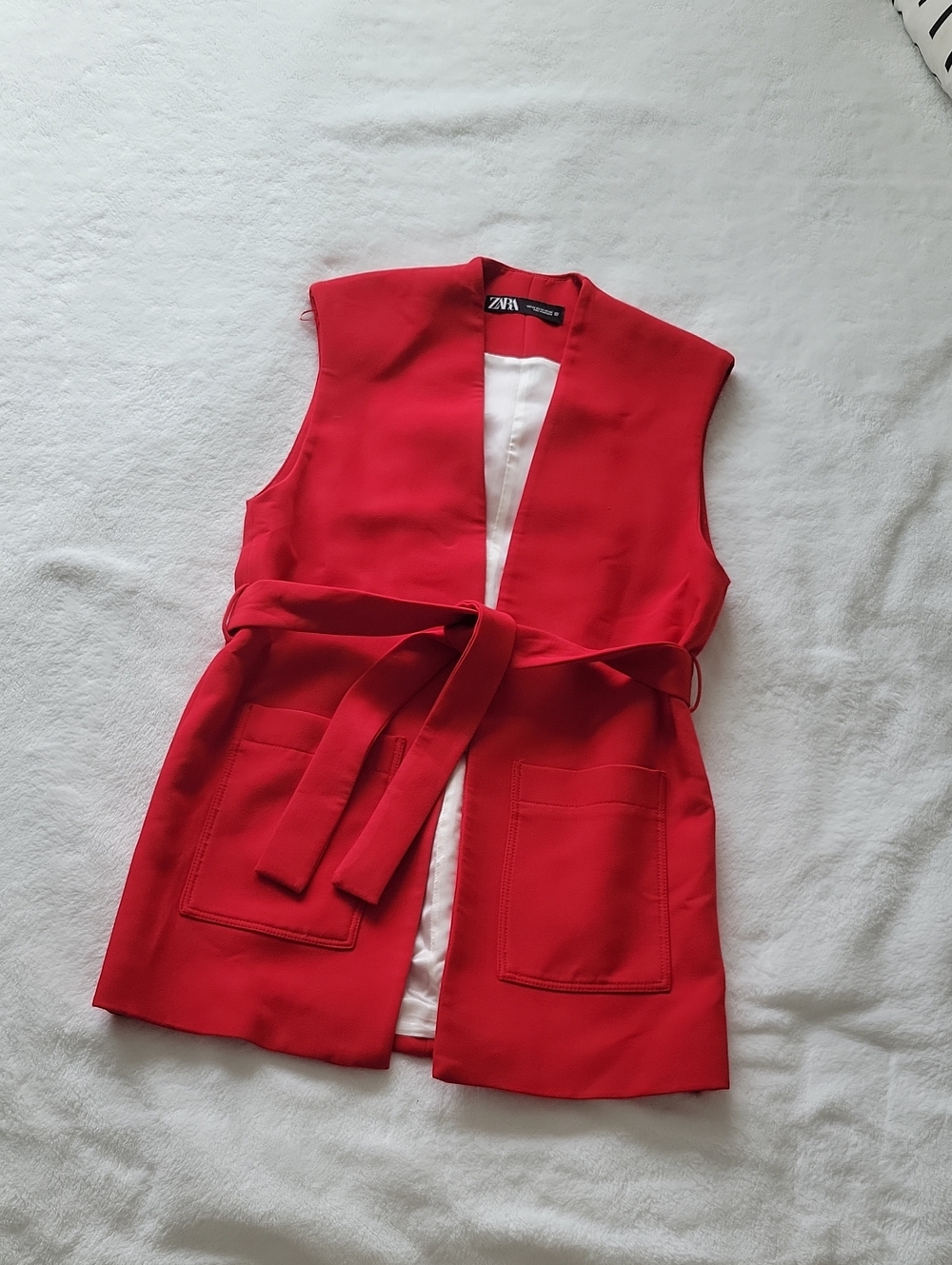 Zara Red Sleeveless Belted Vest